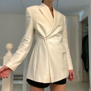 Banana Republic Hourglass Italian Viscose-Linen Blazer in Iced Vanilla Ivory 2P